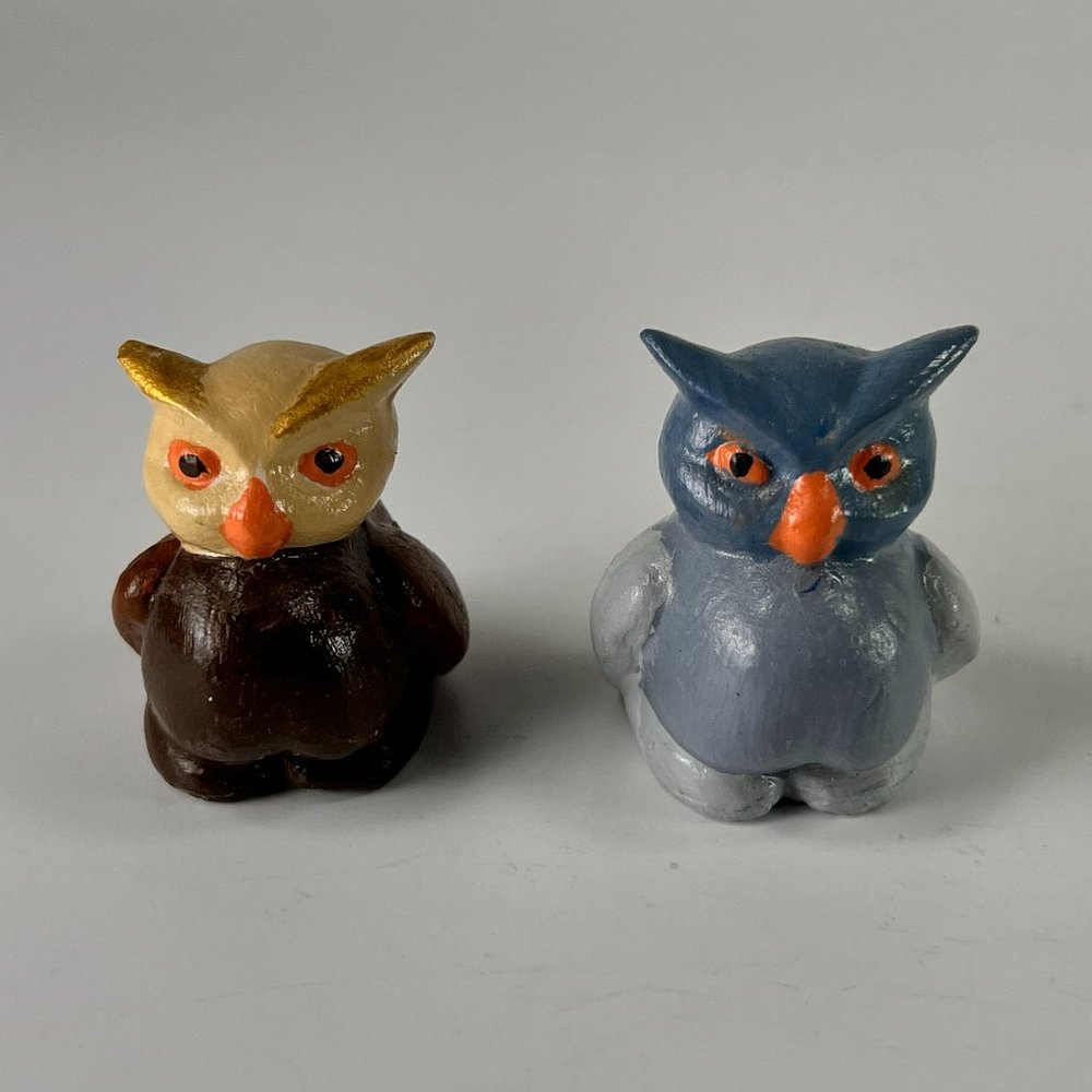 Vtg Owl Bird Figurine Handcrafted Miniature Ceramic Retro Collectible Lot of 2